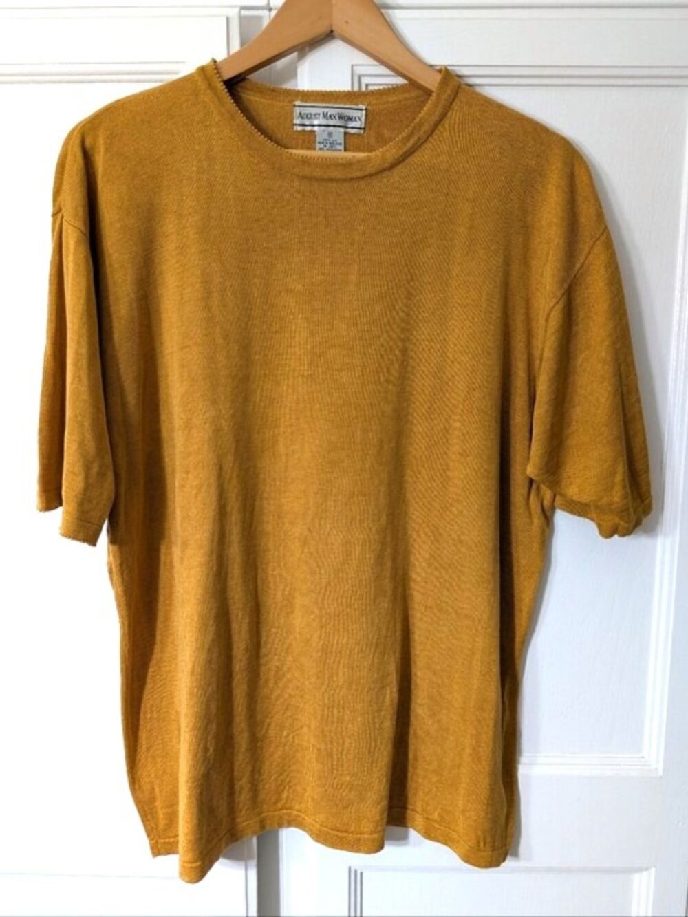 August Max Women's 100% Silk Short-Sleeve Top Mustard 1X